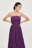 Strapless Long Bridesmaid Dresses Chiffon Strapless Sleeveless Formal Evening Dress Gowns