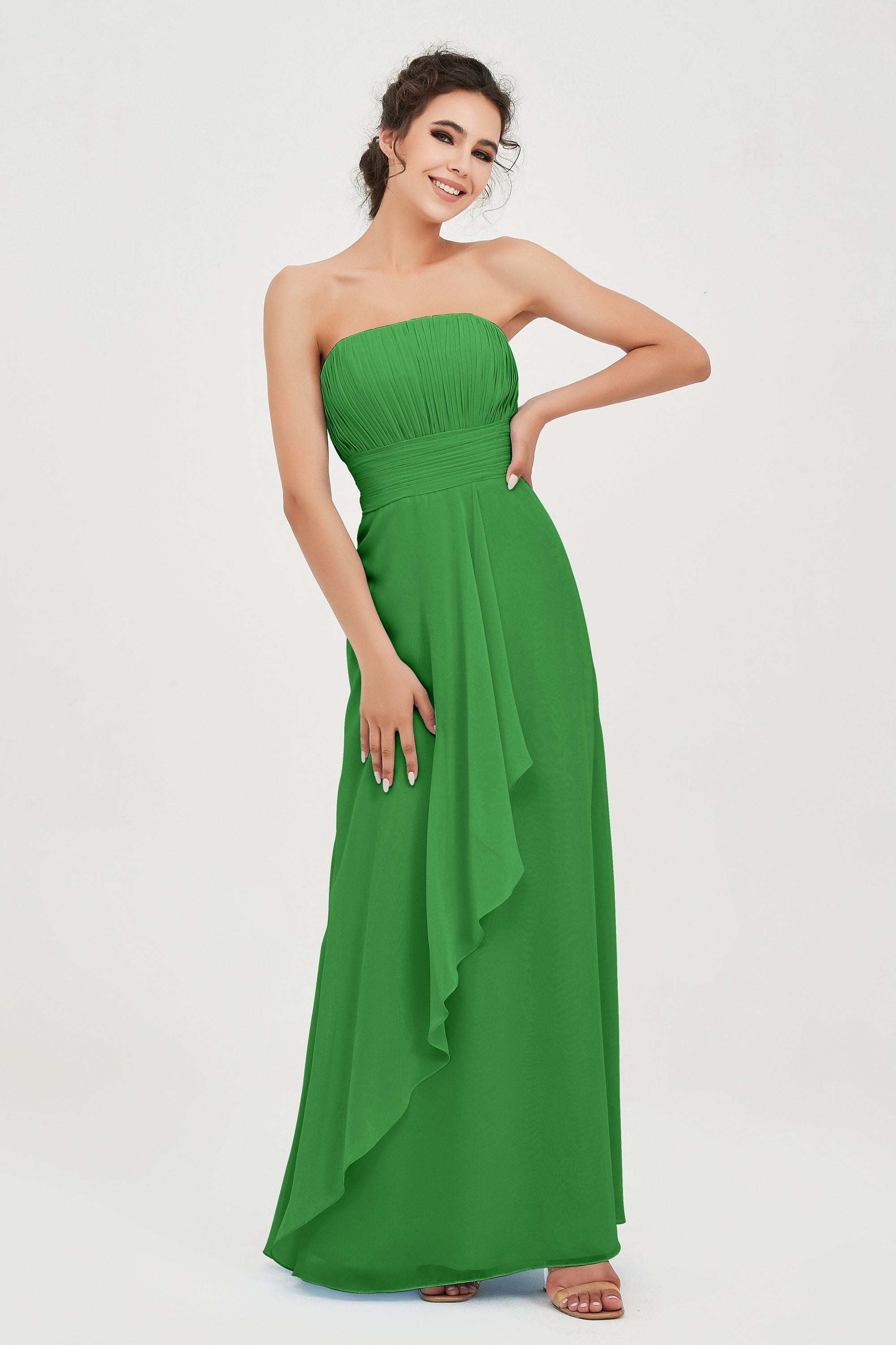 Strapless Long Bridesmaid Dresses Chiffon Strapless Sleeveless Formal Evening Dress Gowns