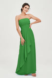 Strapless Long Bridesmaid Dresses Chiffon Strapless Sleeveless Formal Evening Dress Gowns