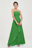 Strapless Long Bridesmaid Dresses Chiffon Strapless Sleeveless Formal Evening Dress Gowns