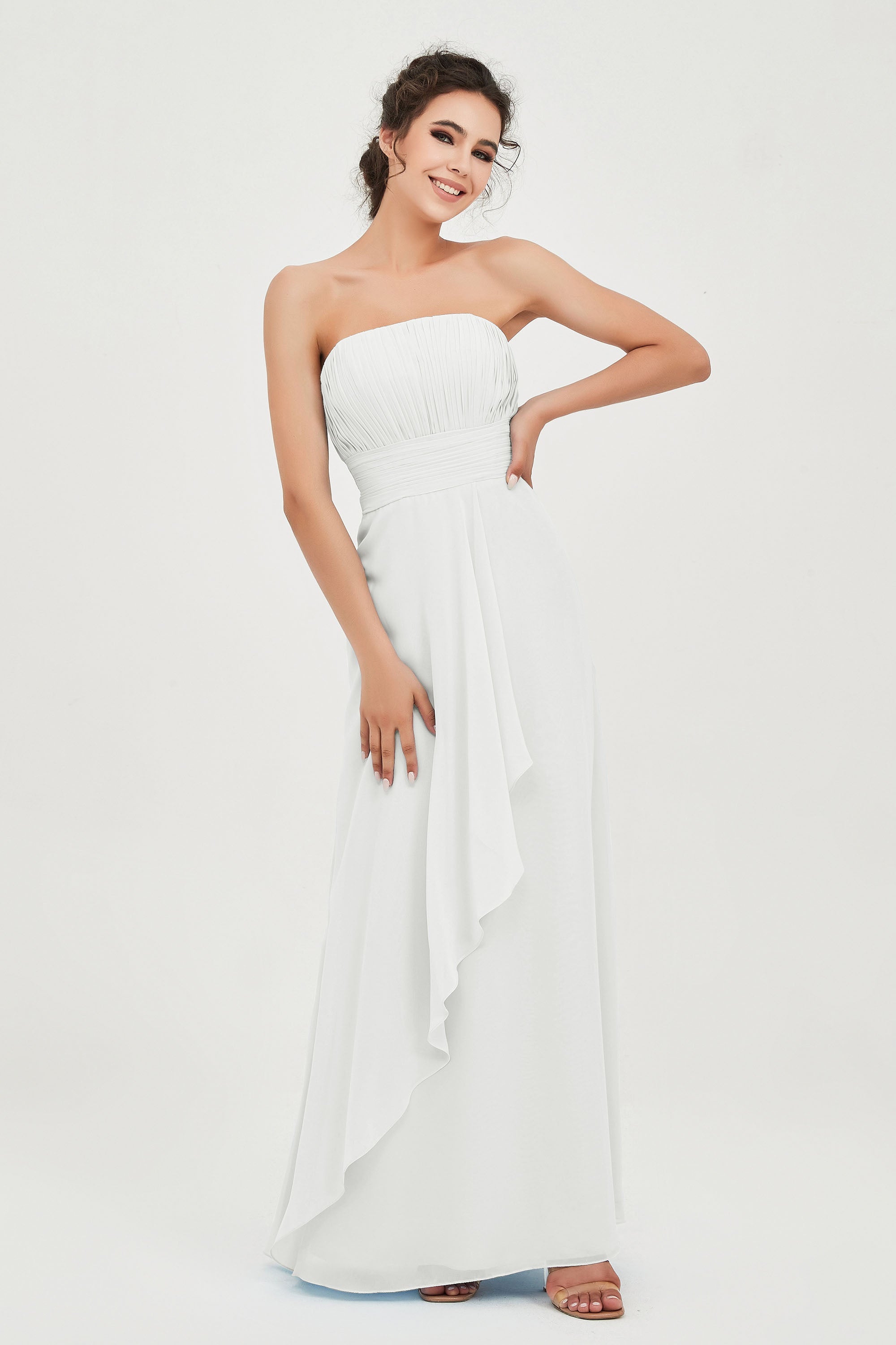 Strapless Long Bridesmaid Dresses Chiffon Strapless Sleeveless Formal Evening Dress Gowns