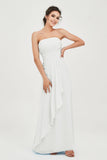 Strapless Long Bridesmaid Dresses Chiffon Strapless Sleeveless Formal Evening Dress Gowns