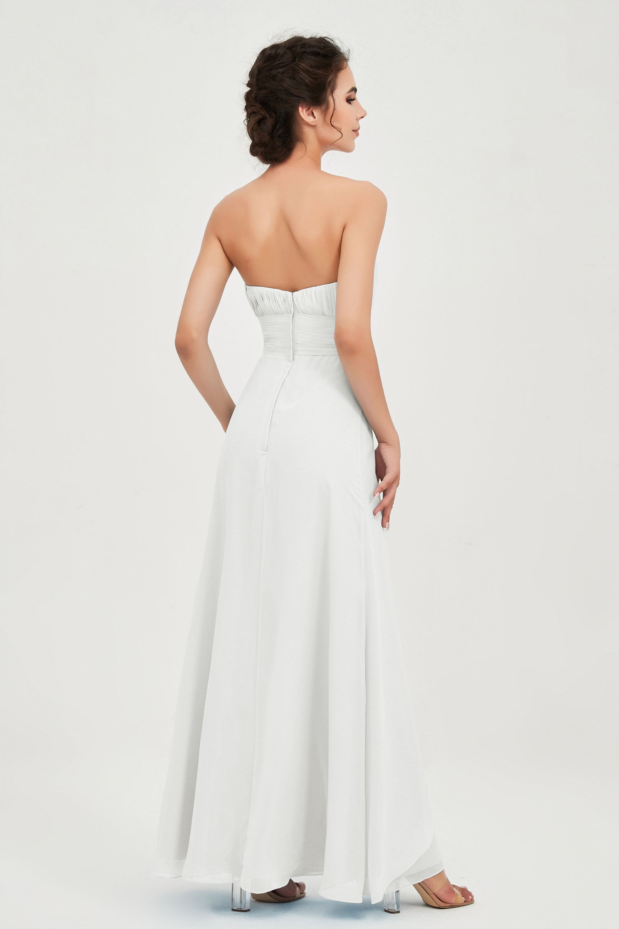 Strapless Long Bridesmaid Dresses Chiffon Strapless Sleeveless Formal Evening Dress Gowns
