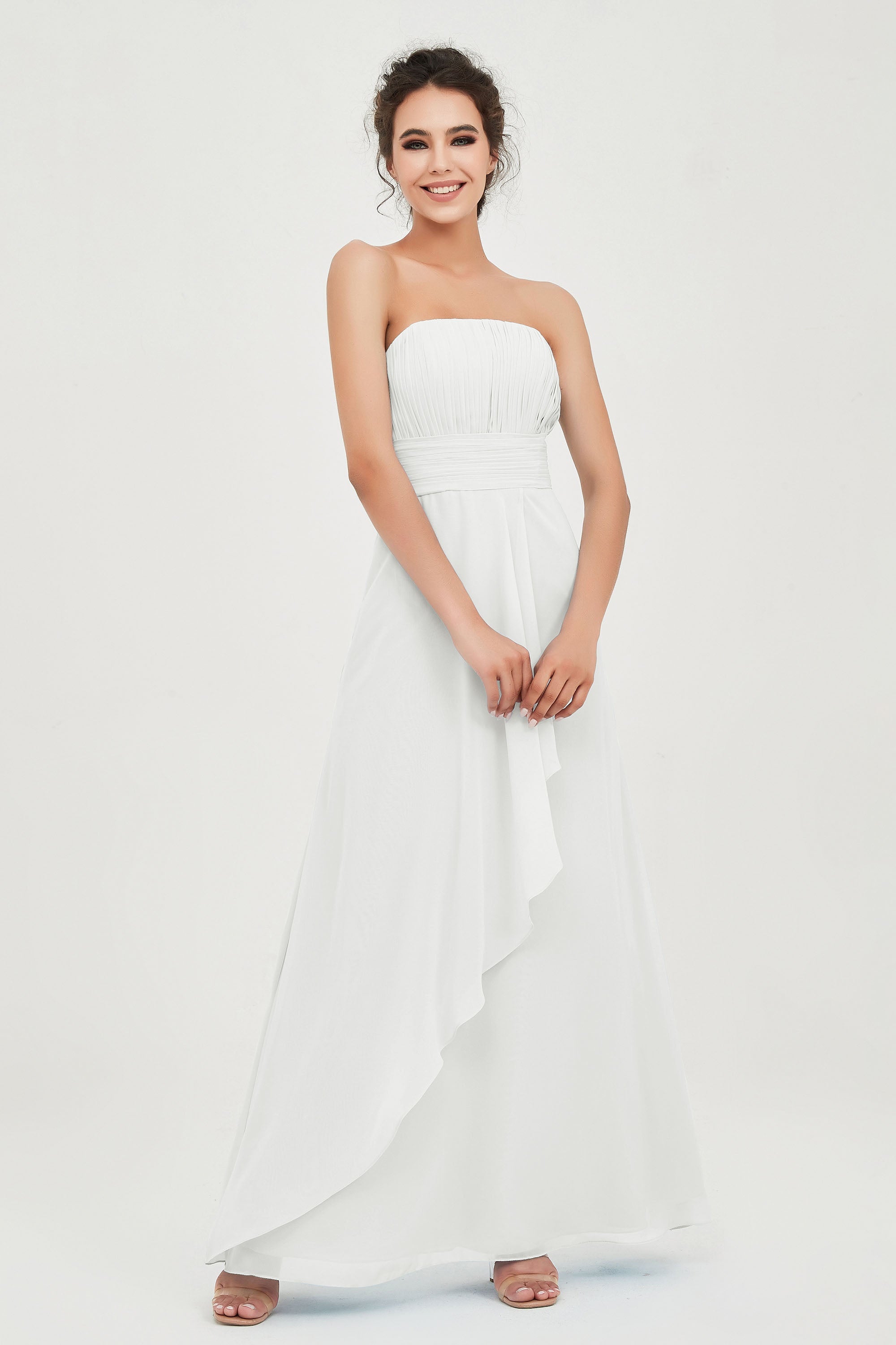 Strapless Long Bridesmaid Dresses Chiffon Strapless Sleeveless Formal Evening Dress Gowns