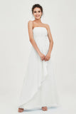 Strapless Long Bridesmaid Dresses Chiffon Strapless Sleeveless Formal Evening Dress Gowns