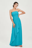 Strapless Long Bridesmaid Dresses Chiffon Strapless Sleeveless Formal Evening Dress Gowns