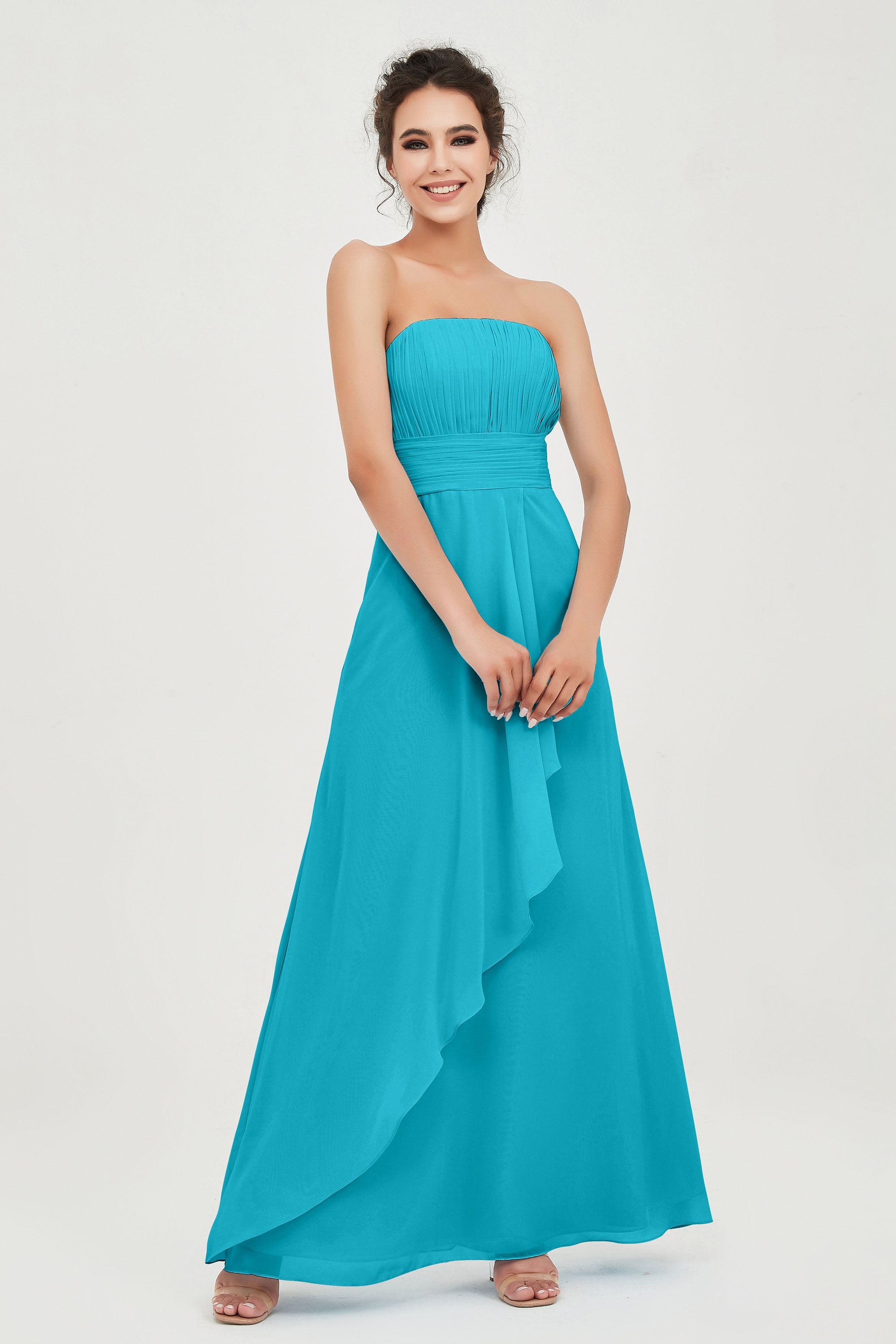 Strapless Long Bridesmaid Dresses Chiffon Strapless Sleeveless Formal Evening Dress Gowns
