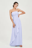 Strapless Long Bridesmaid Dresses Chiffon Strapless Sleeveless Formal Evening Dress Gowns