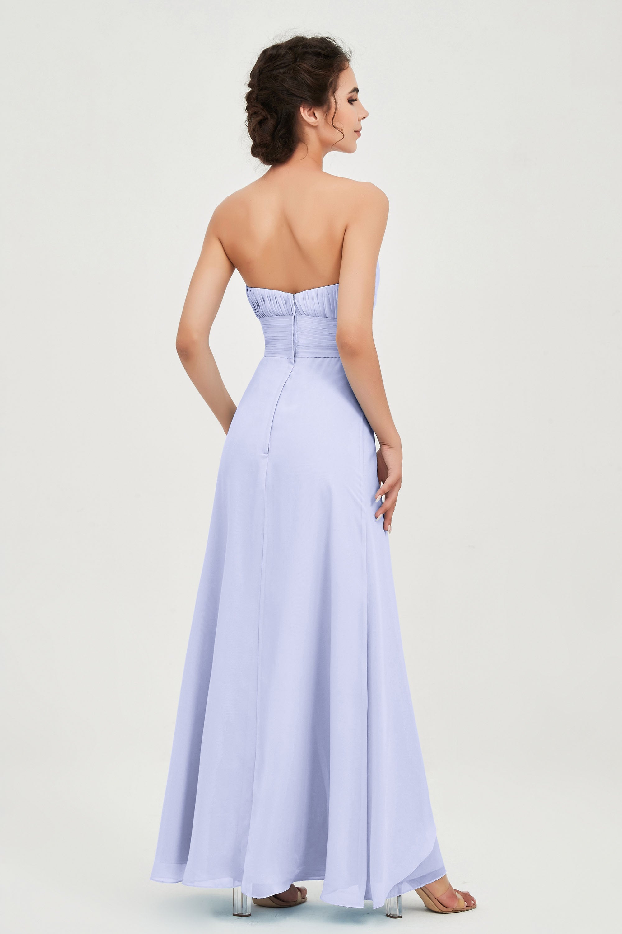 Strapless Long Bridesmaid Dresses Chiffon Strapless Sleeveless Formal Evening Dress Gowns