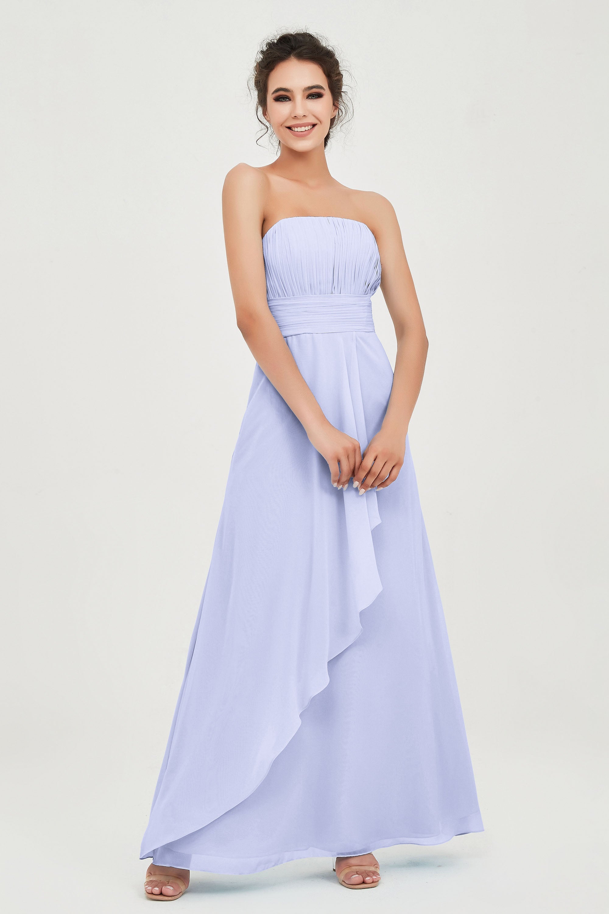 Strapless Long Bridesmaid Dresses Chiffon Strapless Sleeveless Formal Evening Dress Gowns