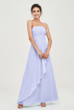 Strapless Long Bridesmaid Dresses Chiffon Strapless Sleeveless Formal Evening Dress Gowns