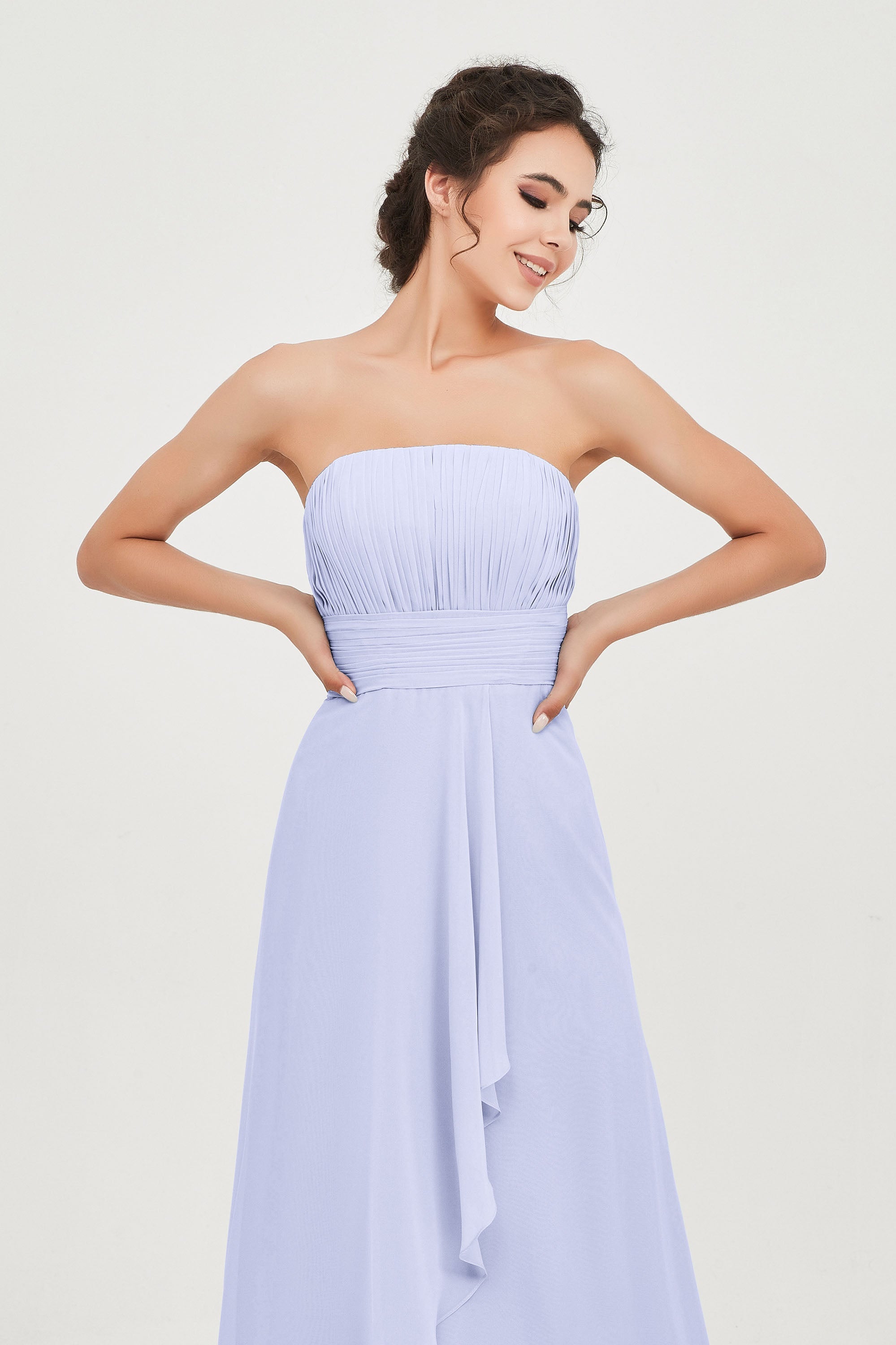 Strapless Long Bridesmaid Dresses Chiffon Strapless Sleeveless Formal Evening Dress Gowns
