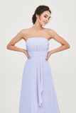 Strapless Long Bridesmaid Dresses Chiffon Strapless Sleeveless Formal Evening Dress Gowns