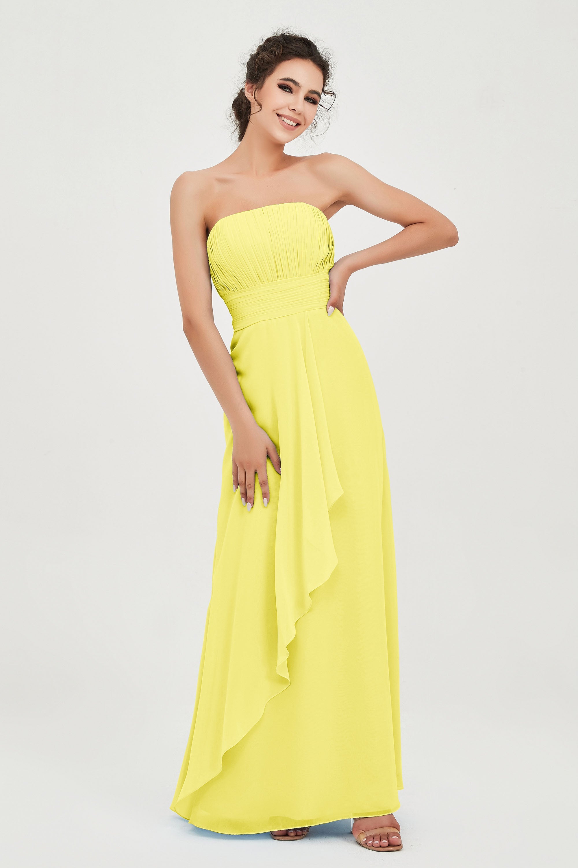 Strapless Long Bridesmaid Dresses Chiffon Strapless Sleeveless Formal Evening Dress Gowns