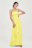 Strapless Long Bridesmaid Dresses Chiffon Strapless Sleeveless Formal Evening Dress Gowns