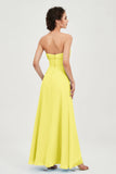 Strapless Long Bridesmaid Dresses Chiffon Strapless Sleeveless Formal Evening Dress Gowns