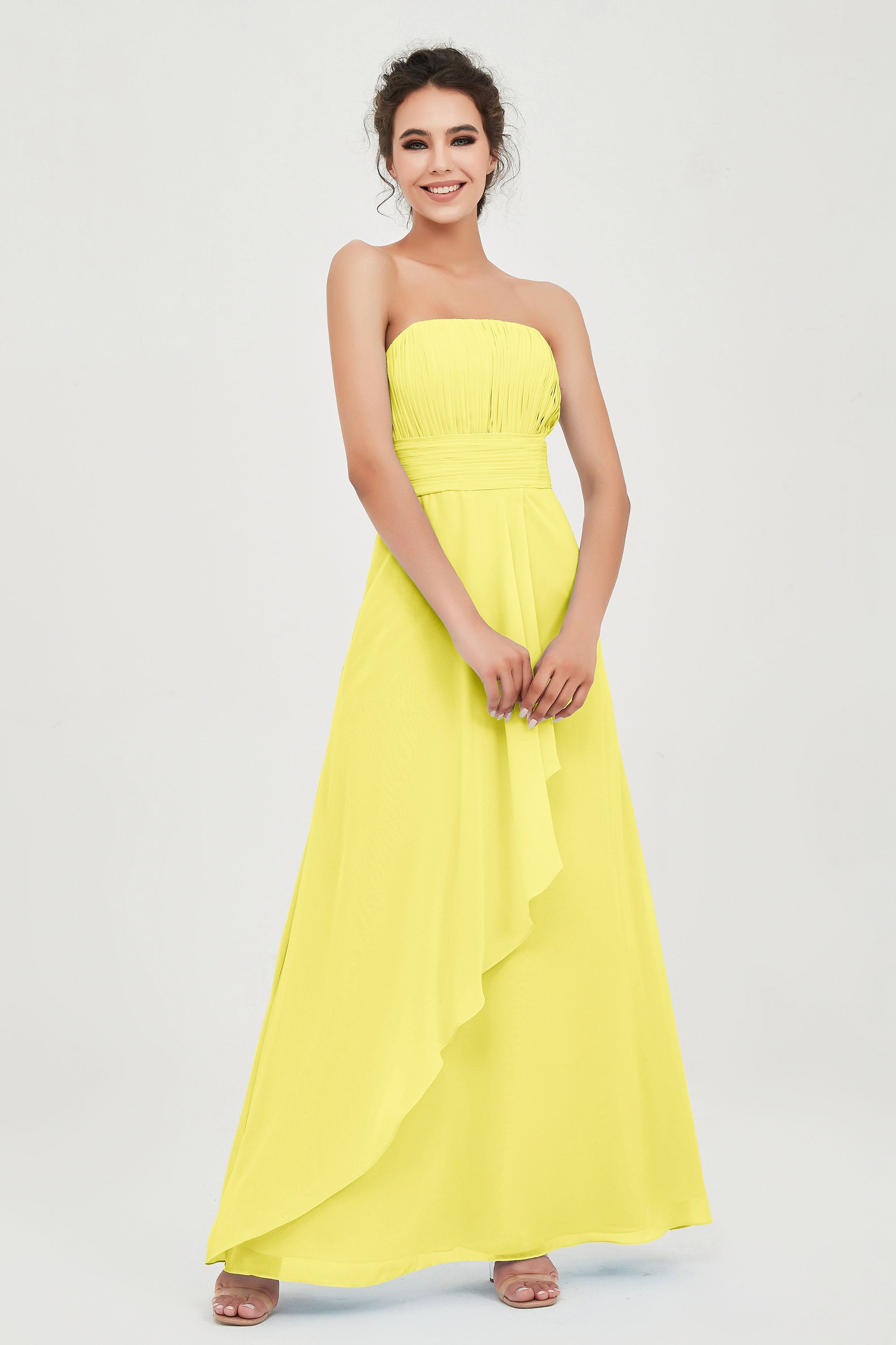 Strapless Long Bridesmaid Dresses Chiffon Strapless Sleeveless Formal Evening Dress Gowns