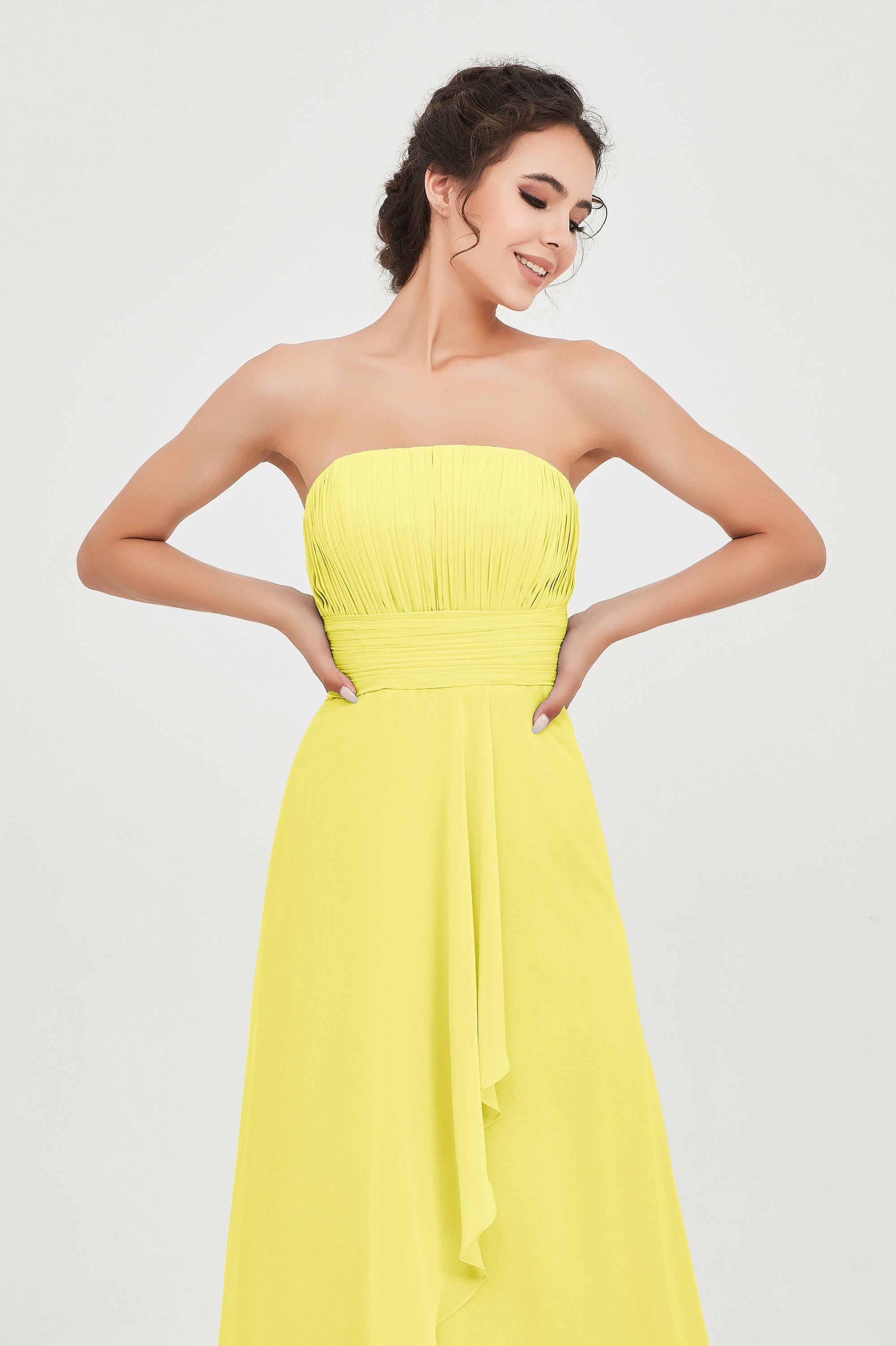 Strapless Long Bridesmaid Dresses Chiffon Strapless Sleeveless Formal Evening Dress Gowns