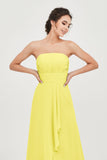 Strapless Long Bridesmaid Dresses Chiffon Strapless Sleeveless Formal Evening Dress Gowns