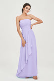 Strapless Long Bridesmaid Dresses Chiffon Strapless Sleeveless Formal Evening Dress Gowns