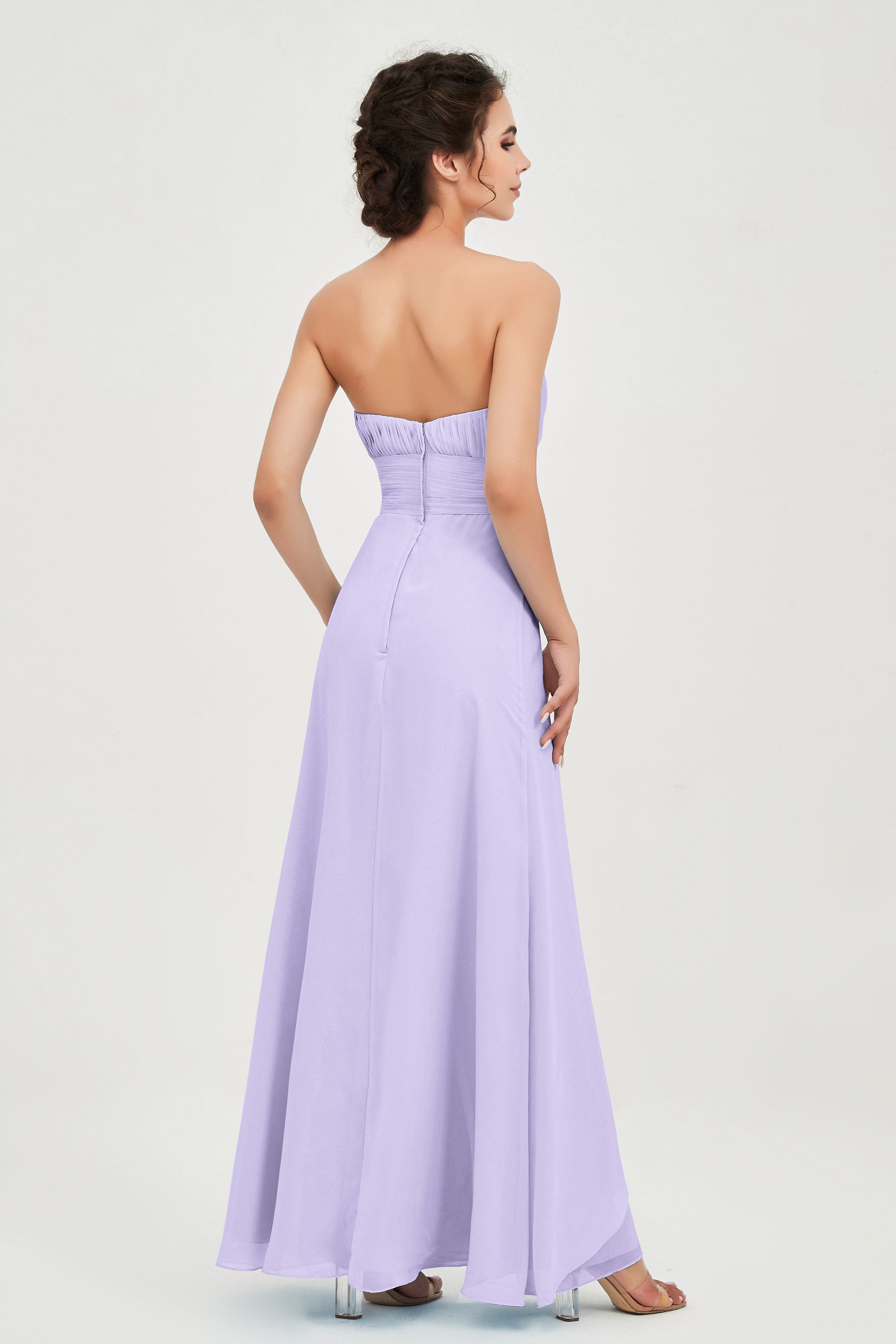 Strapless Long Bridesmaid Dresses Chiffon Strapless Sleeveless Formal Evening Dress Gowns