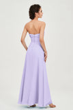 Strapless Long Bridesmaid Dresses Chiffon Strapless Sleeveless Formal Evening Dress Gowns