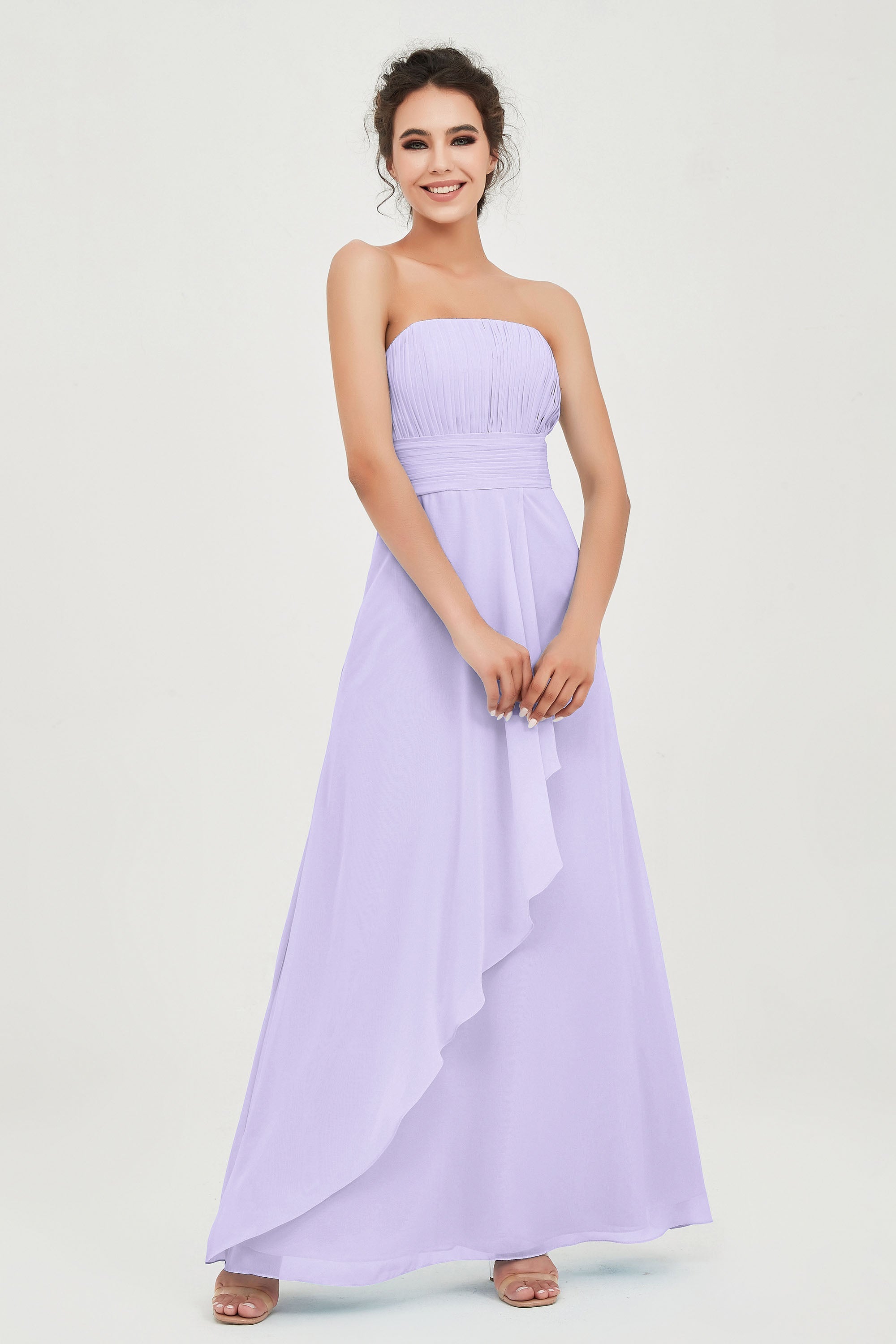 Strapless Long Bridesmaid Dresses Chiffon Strapless Sleeveless Formal Evening Dress Gowns