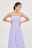 Strapless Long Bridesmaid Dresses Chiffon Strapless Sleeveless Formal Evening Dress Gowns