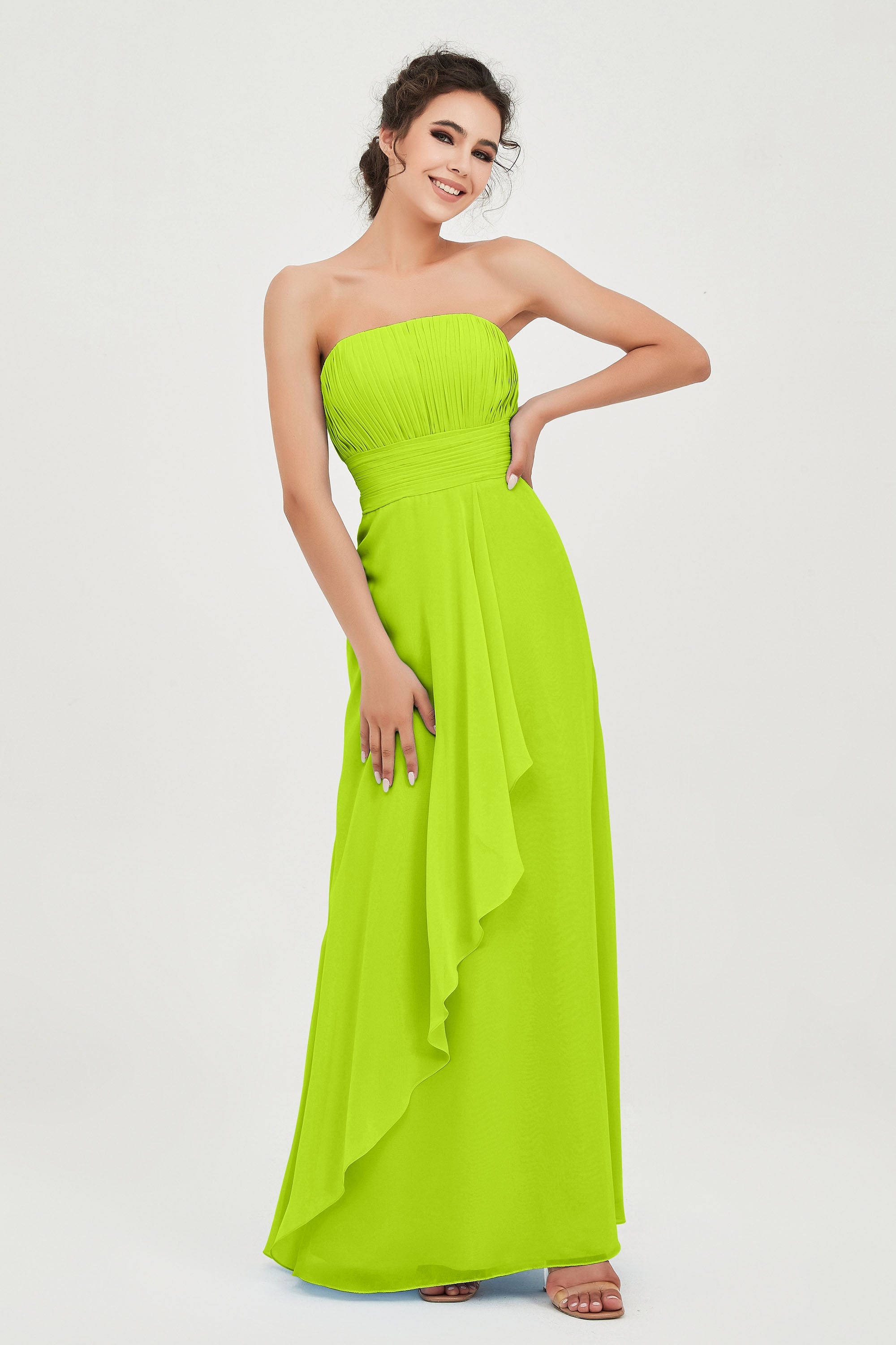 Strapless Long Bridesmaid Dresses Chiffon Strapless Sleeveless Formal Evening Dress Gowns