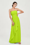 Strapless Long Bridesmaid Dresses Chiffon Strapless Sleeveless Formal Evening Dress Gowns