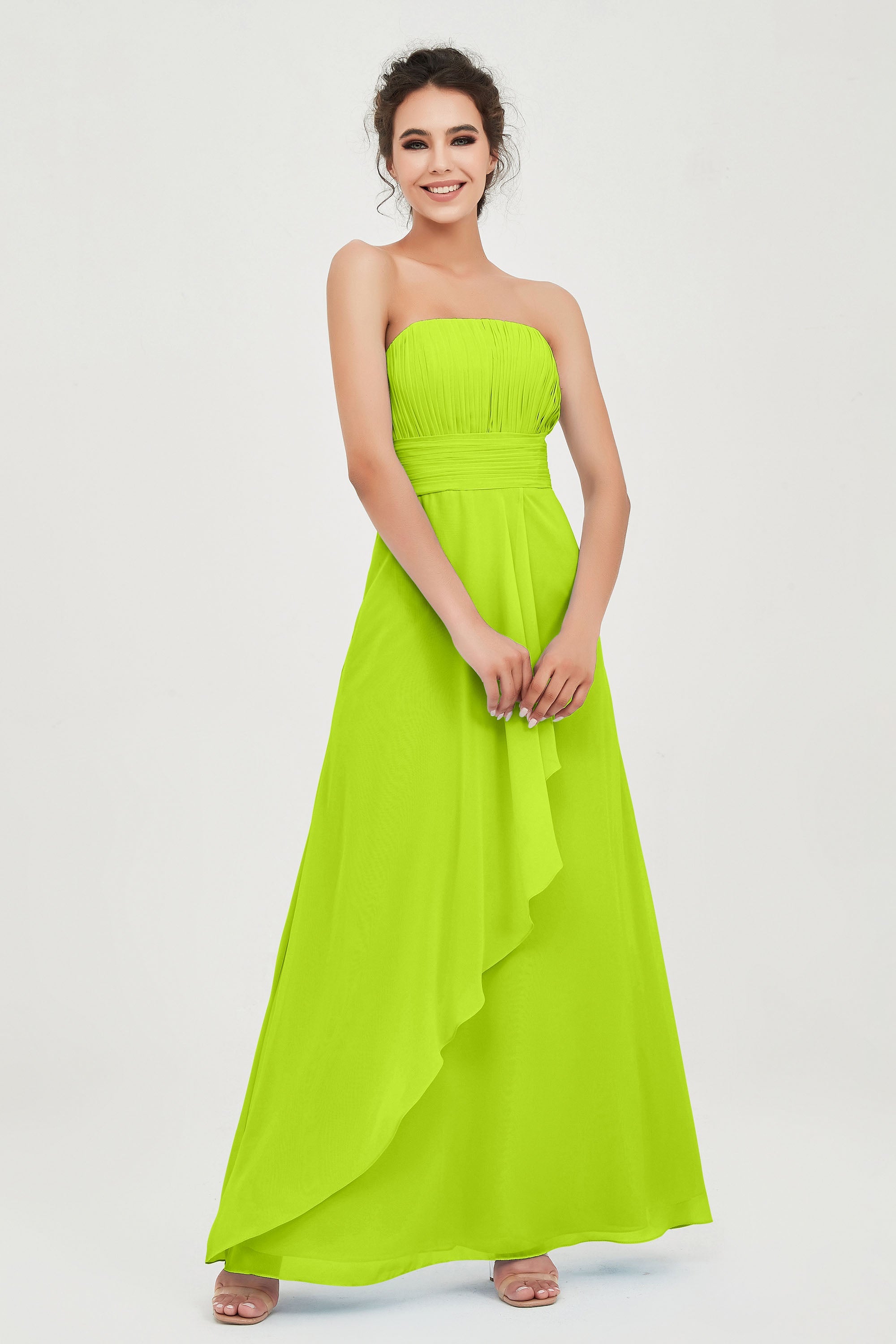 Strapless Long Bridesmaid Dresses Chiffon Strapless Sleeveless Formal Evening Dress Gowns