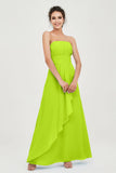Strapless Long Bridesmaid Dresses Chiffon Strapless Sleeveless Formal Evening Dress Gowns