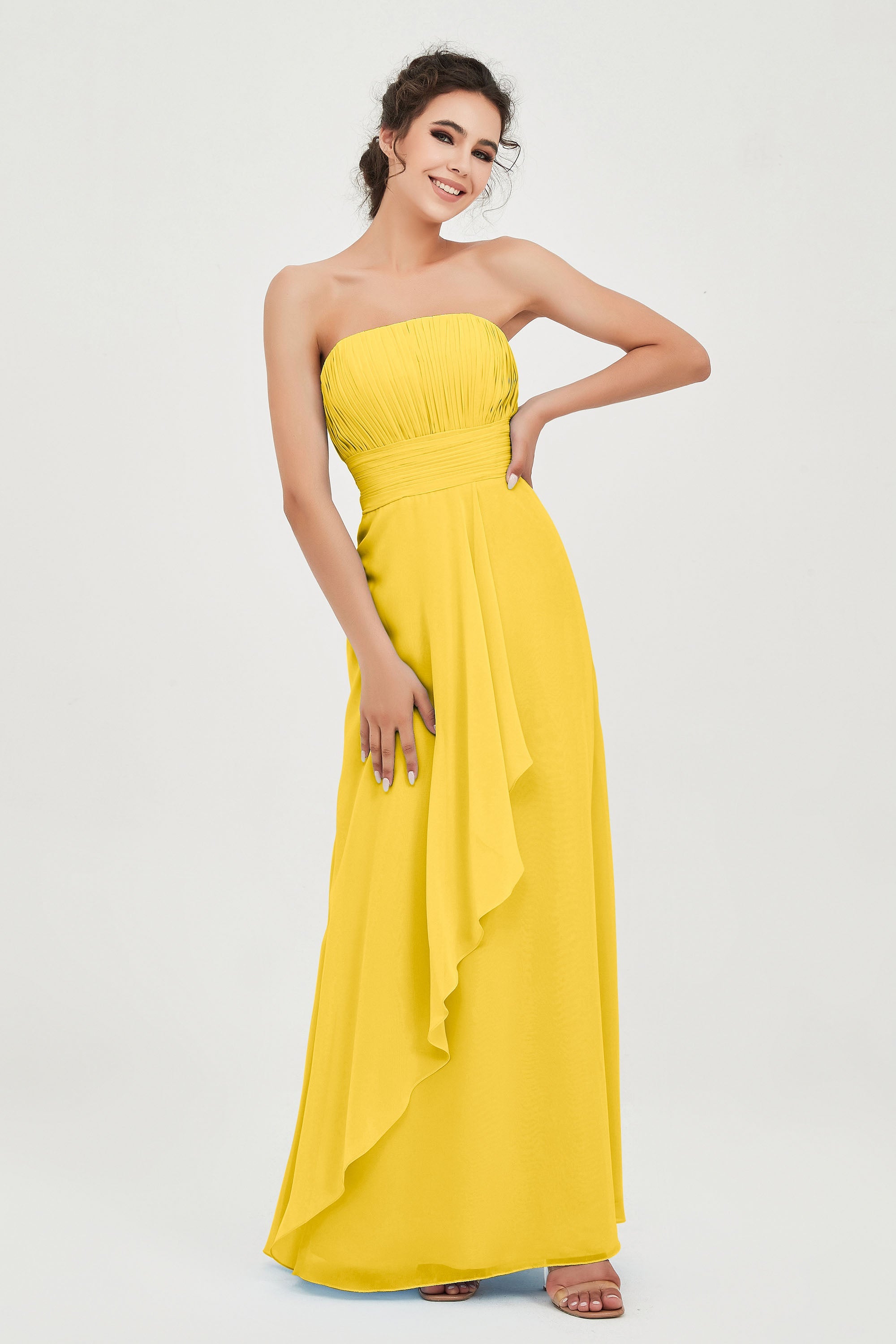 Strapless Long Bridesmaid Dresses Chiffon Strapless Sleeveless Formal Evening Dress Gowns