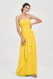 Strapless Long Bridesmaid Dresses Chiffon Strapless Sleeveless Formal Evening Dress Gowns
