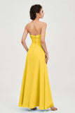 Strapless Long Bridesmaid Dresses Chiffon Strapless Sleeveless Formal Evening Dress Gowns