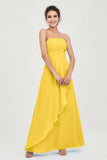 Strapless Long Bridesmaid Dresses Chiffon Strapless Sleeveless Formal Evening Dress Gowns
