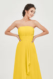 Strapless Long Bridesmaid Dresses Chiffon Strapless Sleeveless Formal Evening Dress Gowns