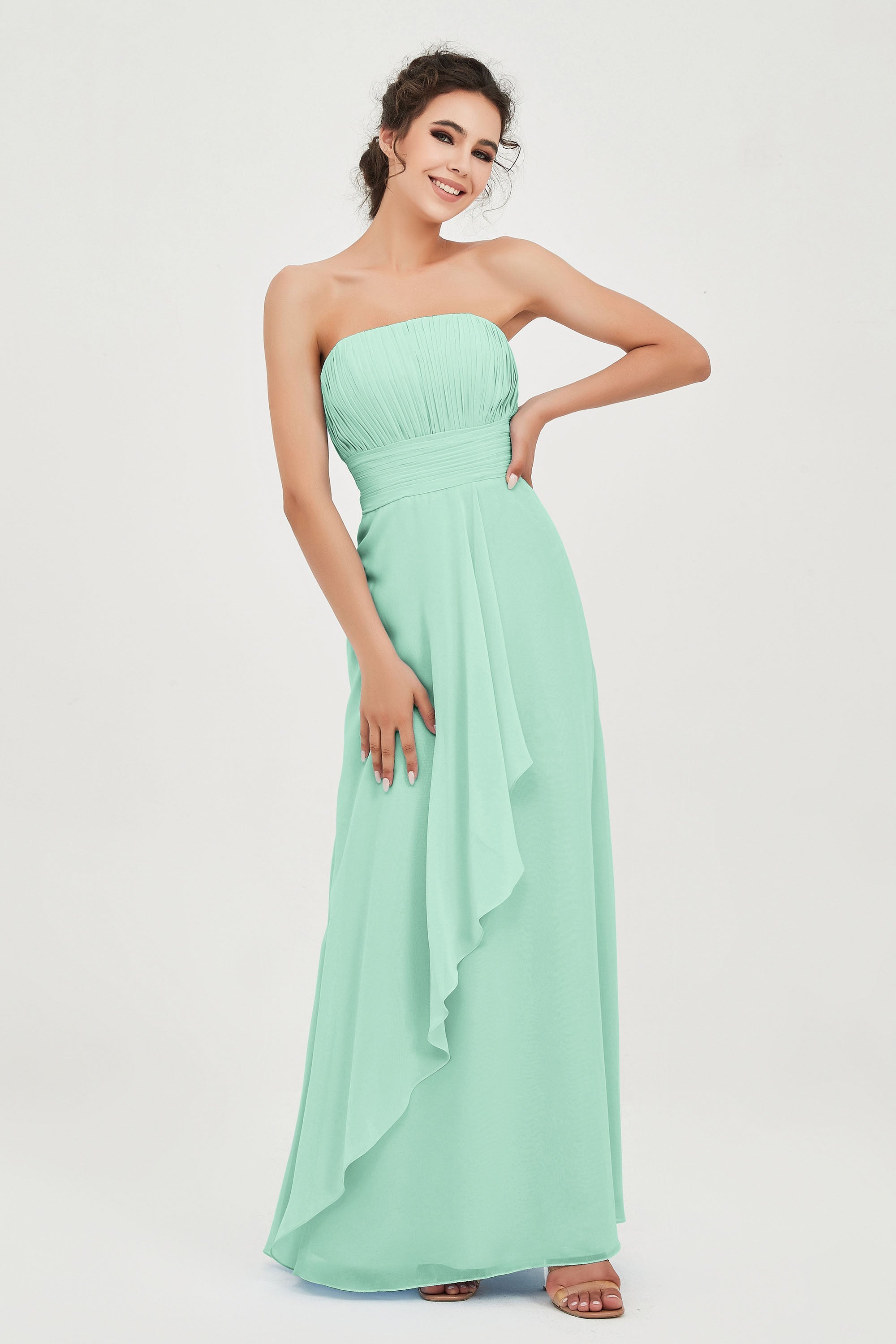 Strapless Long Bridesmaid Dresses Chiffon Strapless Sleeveless Formal Evening Dress Gowns