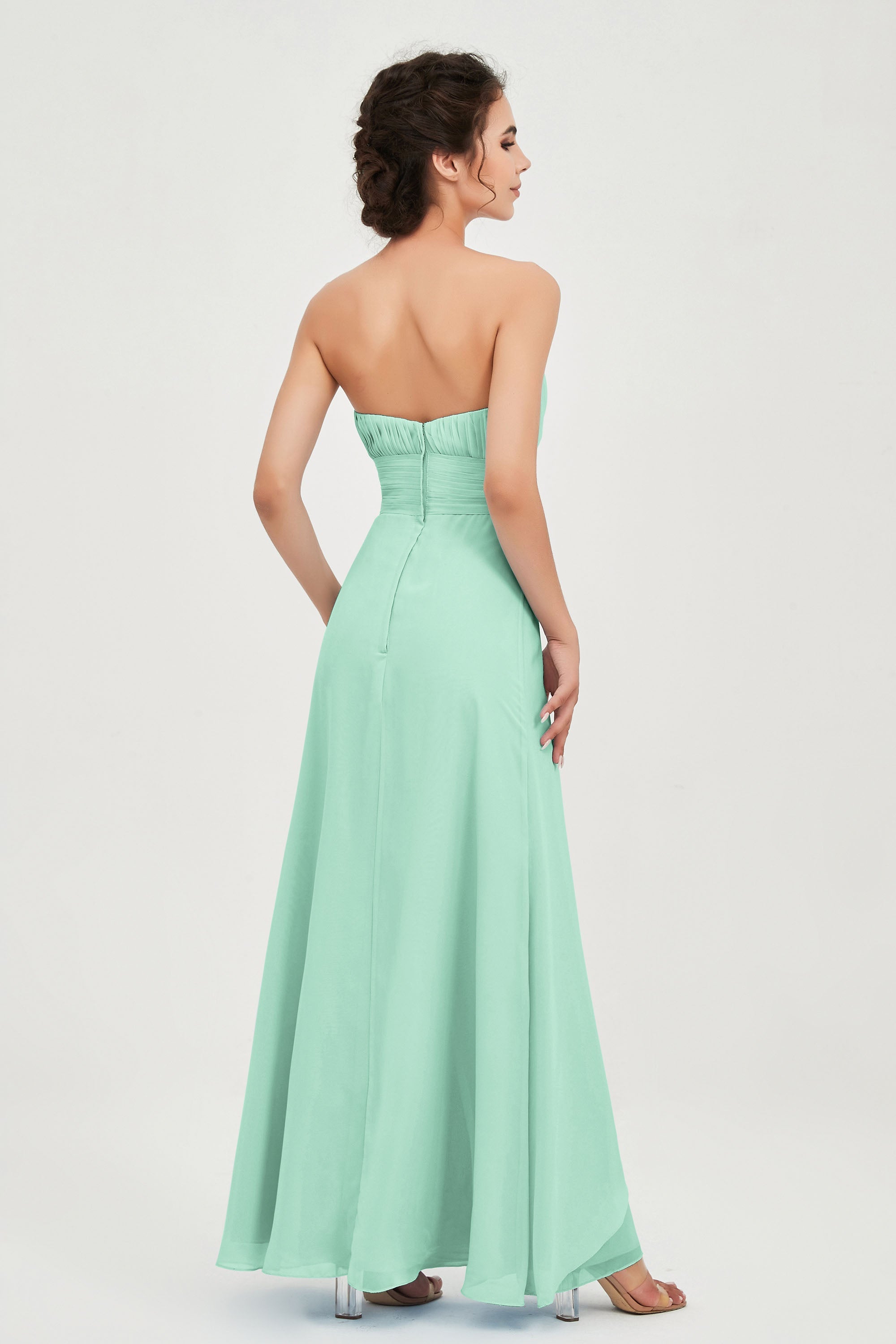 Strapless Long Bridesmaid Dresses Chiffon Strapless Sleeveless Formal Evening Dress Gowns