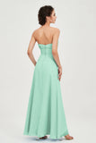 Strapless Long Bridesmaid Dresses Chiffon Strapless Sleeveless Formal Evening Dress Gowns