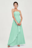 Strapless Long Bridesmaid Dresses Chiffon Strapless Sleeveless Formal Evening Dress Gowns