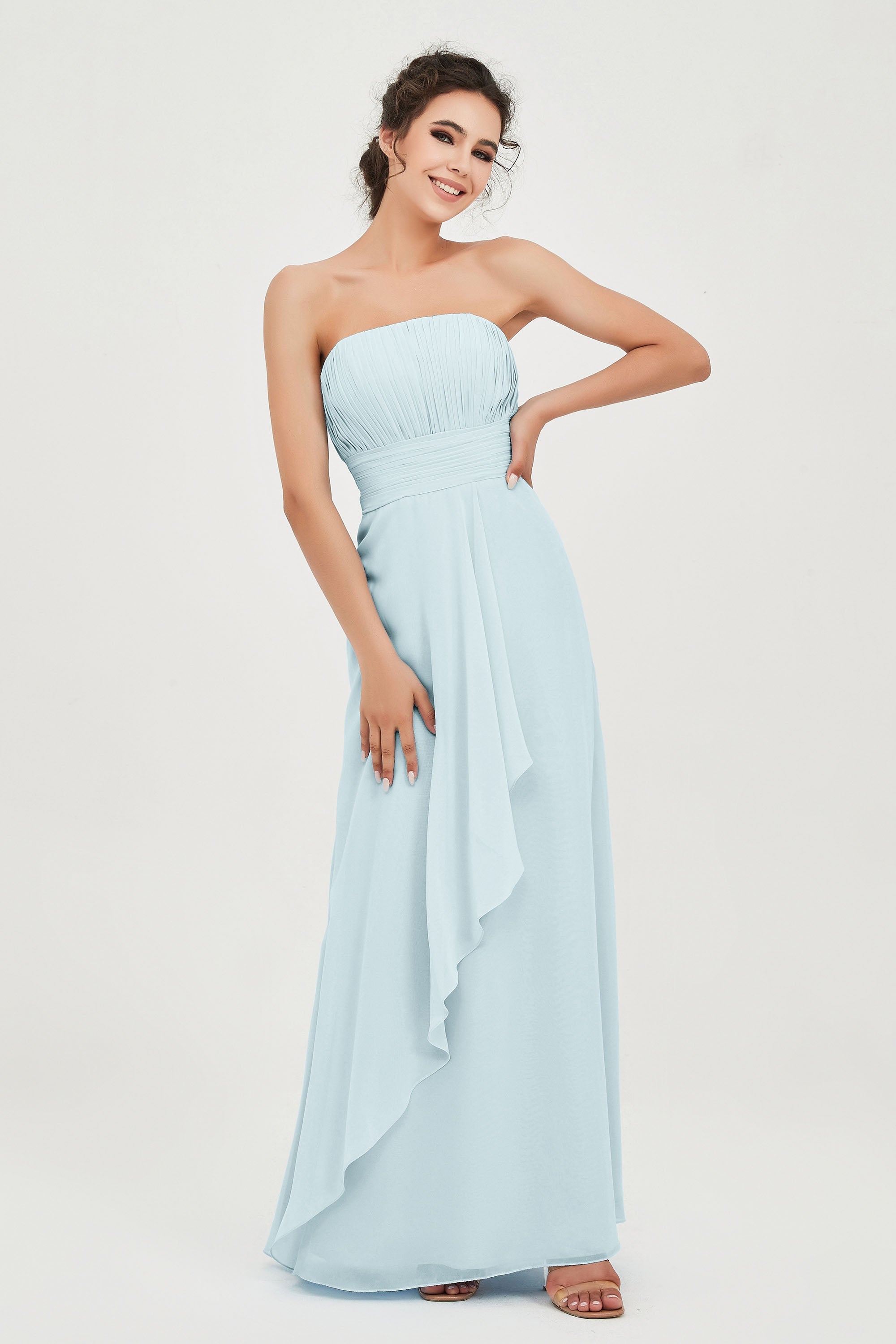 Strapless Long Bridesmaid Dresses Chiffon Strapless Sleeveless Formal Evening Dress Gowns