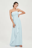 Strapless Long Bridesmaid Dresses Chiffon Strapless Sleeveless Formal Evening Dress Gowns