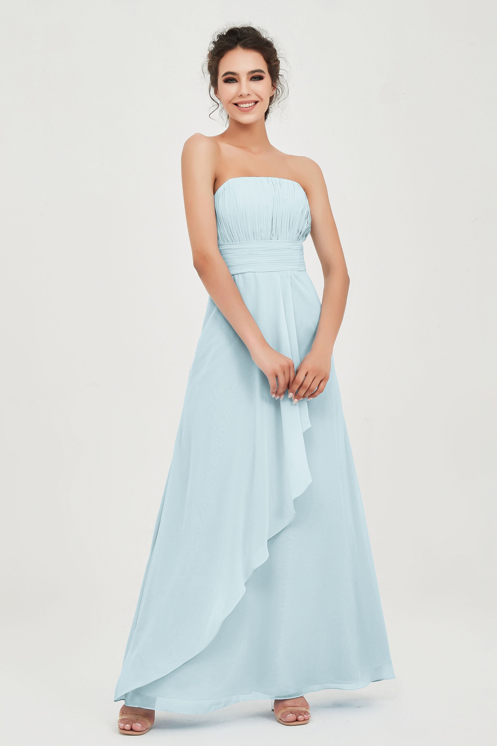 Strapless Long Bridesmaid Dresses Chiffon Strapless Sleeveless Formal Evening Dress Gowns