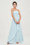Strapless Long Bridesmaid Dresses Chiffon Strapless Sleeveless Formal Evening Dress Gowns
