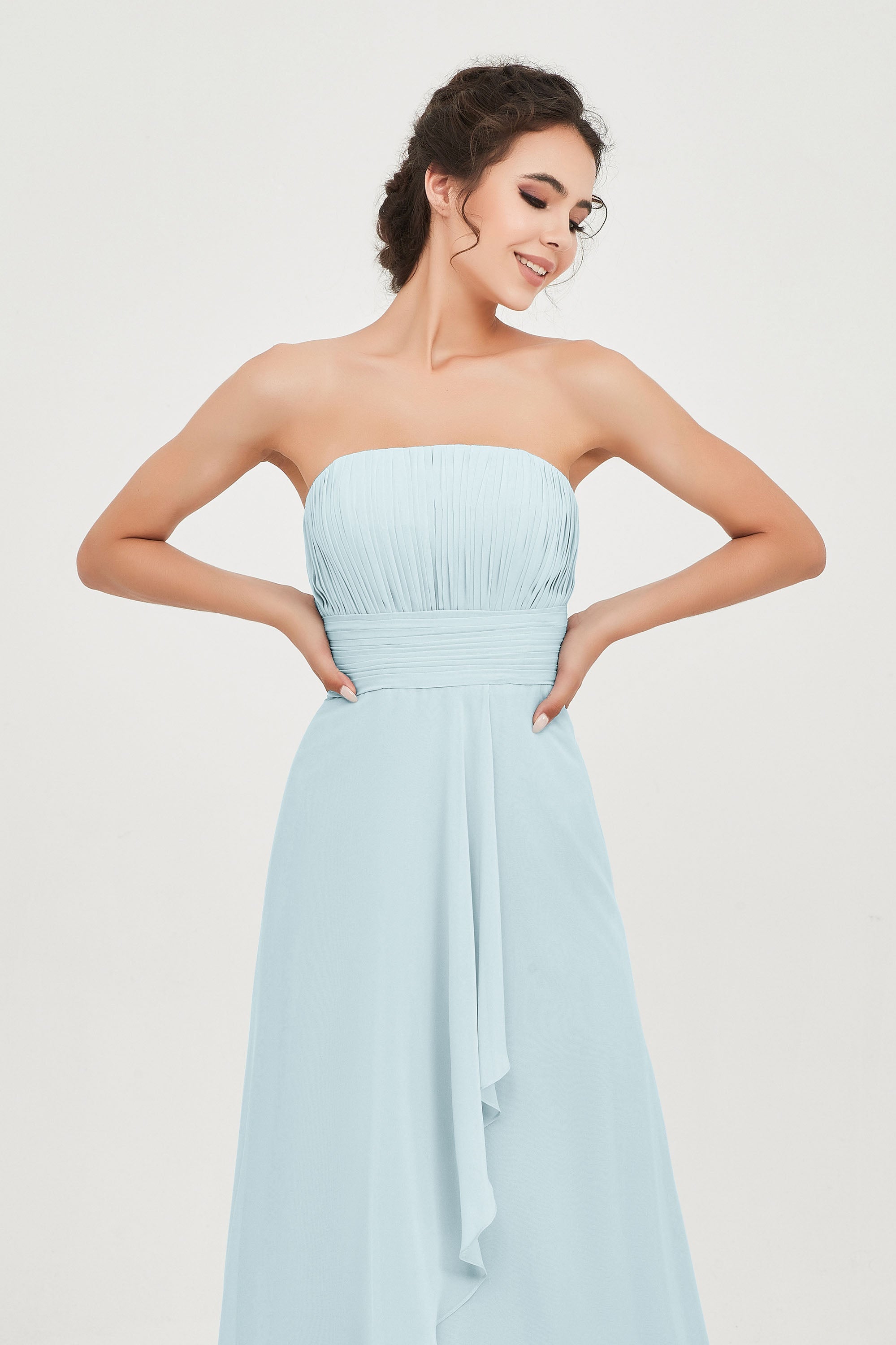 Strapless Long Bridesmaid Dresses Chiffon Strapless Sleeveless Formal Evening Dress Gowns