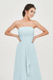 Strapless Long Bridesmaid Dresses Chiffon Strapless Sleeveless Formal Evening Dress Gowns
