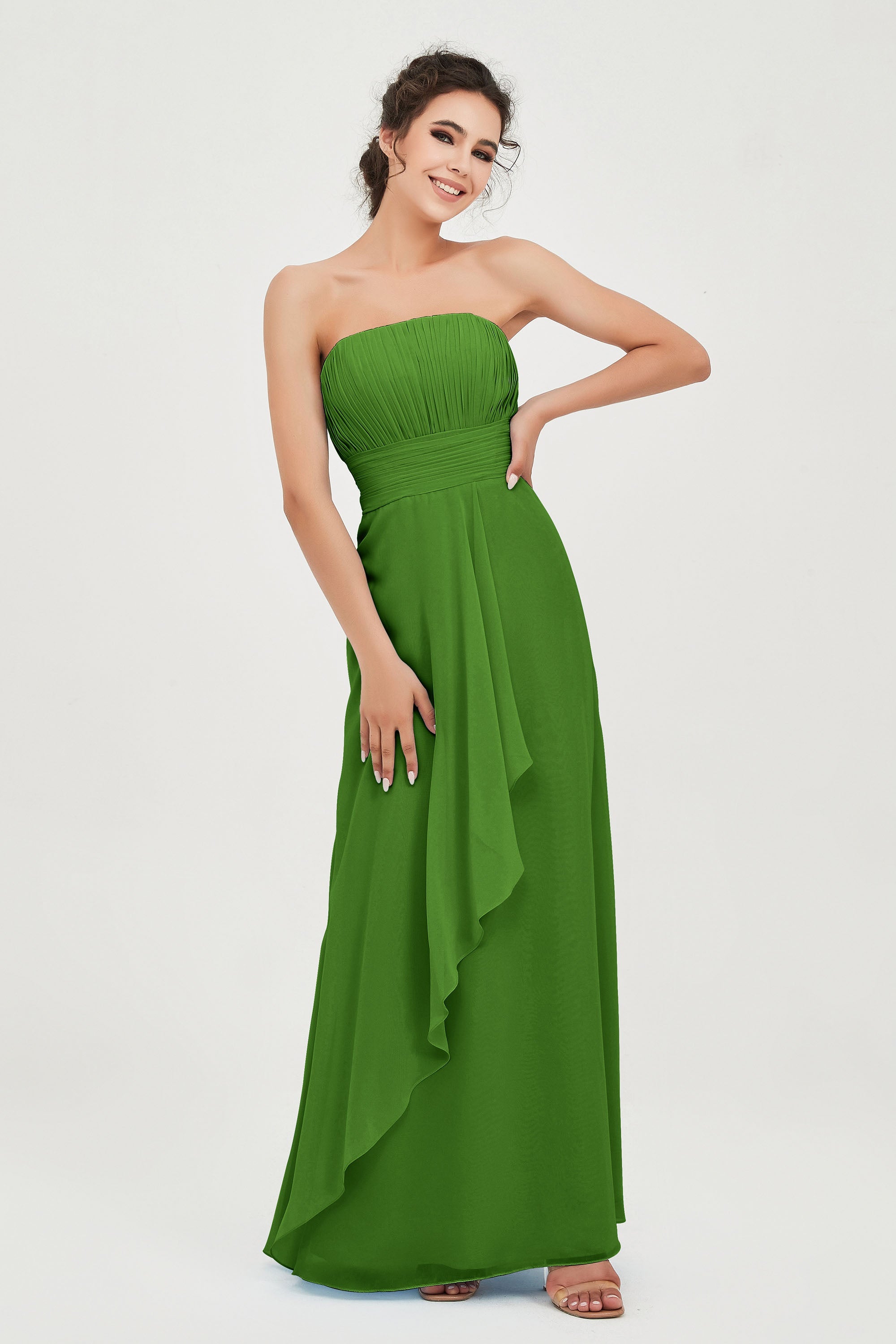 Strapless Long Bridesmaid Dresses Chiffon Strapless Sleeveless Formal Evening Dress Gowns
