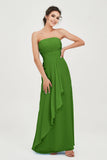 Strapless Long Bridesmaid Dresses Chiffon Strapless Sleeveless Formal Evening Dress Gowns