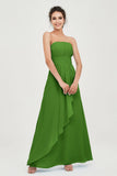 Strapless Long Bridesmaid Dresses Chiffon Strapless Sleeveless Formal Evening Dress Gowns